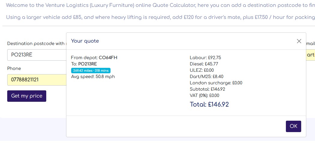 Quote Calculator Screenshot